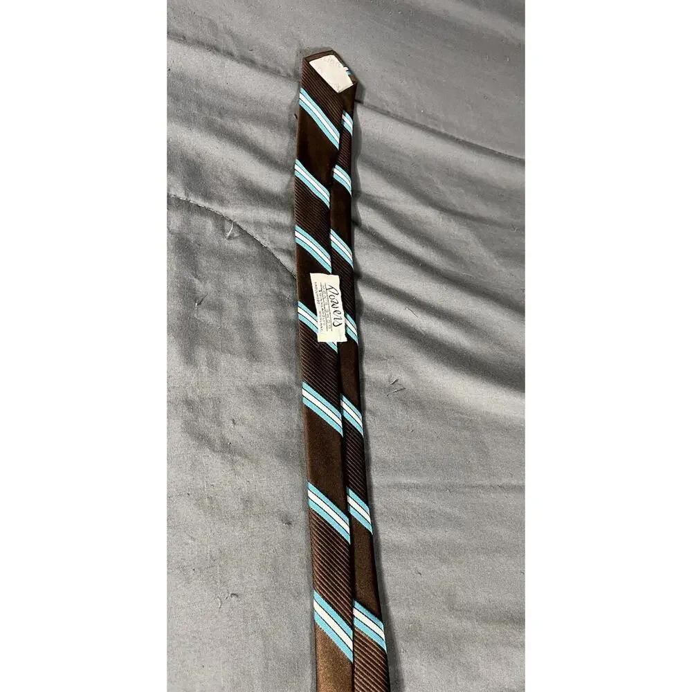Vintage Christian Dior Tie Mens Brown Teal White Striped Polyester Regular Width